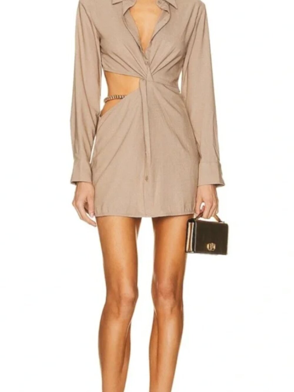 Atoir Taupe Twist-Front Long Sleeve Dress NWOT